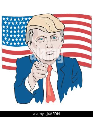 Portrait caricature de Donald Trump, points de connexion avec votre doigt Illustration de Vecteur