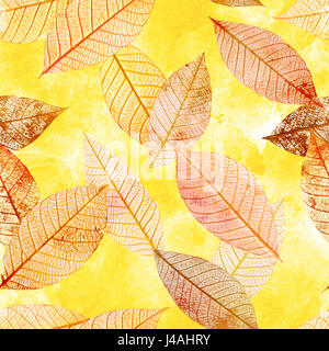 Motif de fond transparente de feuilles squelette sur golden waterco Banque D'Images