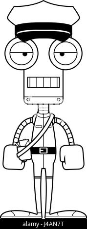 Un dessin animé robot porte-courrier à s'ennuyer. Illustration de Vecteur