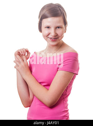 Teenage girl with braces smilng isolated on white Banque D'Images