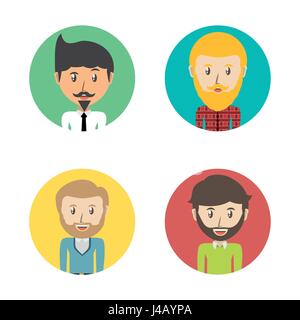 Définir la diversité des différents hommes avatars à l'intérieur des cercles de couleurs sur fond blanc Illustration de Vecteur