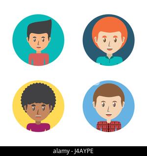 Définir la diversité des différents hommes avatars à l'intérieur des cercles de couleurs sur fond blanc Illustration de Vecteur