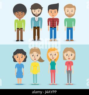 Définir les avatars des hommes et des femmes de différentes diversité culturelle Illustration de Vecteur