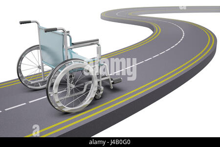 Fauteuil roulant sur une route, 3d illustration Banque D'Images