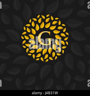 Les feuilles d'or logo vector design. Inscrivez-vecteur. Icône Logo design Illustration de Vecteur