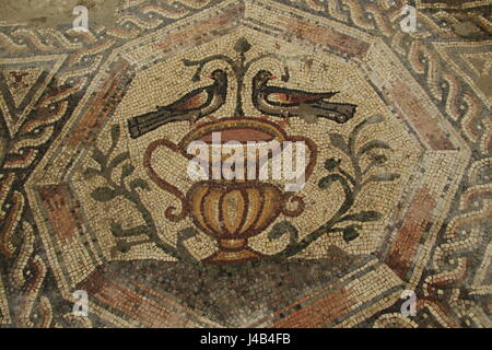 Israël, Lod, une mosaïque de 1 700 ans qui a été la cour pavé de la magnifique villa qui avait la célèbre mosaïque Lod dans son salon Banque D'Images