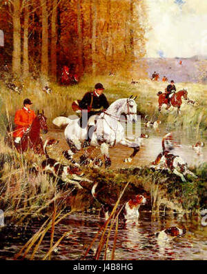'Jagdszene' de Princeteau est une peinture représentant une scène de chasse. L'œuvre met en valeur le mouvement dynamique des figures humaines et des animaux, mettant en évidence l'excitation et l'action associées à la chasse traditionnelle. Cette pièce reflète l'habileté du artistâ€™ à capturer le mouvement et l'interaction homme-animal. Banque D'Images
