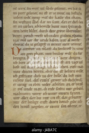 'Rolandslied' de Konrad Pfaffe, catalogué comme COD. pal. germ. 112 112, est un poème épique allemand médiéval. Il raconte l'histoire du chevalier Roland et de ses actes héroïques, reflétant les valeurs de chevalerie et de chevalerie au moyen âge. Banque D'Images