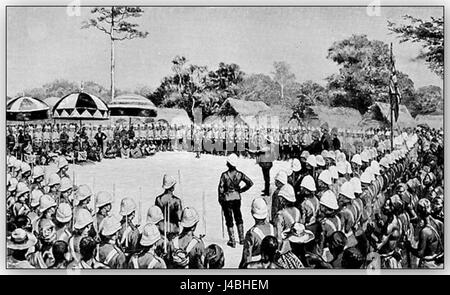 Cette scène historique représente la soumission de Prempeh, le roi Ashanti, à la suite de sa défaite lors de l'invasion britannique de l'Empire Ashanti à la fin du XIXe siècle. Banque D'Images