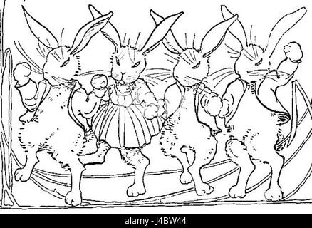 Ceci fait référence à une scène ou une représentation de *Peter Rabbit*, une histoire pour enfants bien-aimée de Beatrix Potter. Le titre suggère un focus sur Peter et sa mère, un personnage clé dans le conte. Banque D'Images