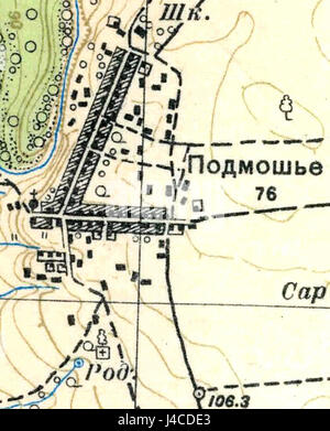Podmoshje, un village de l'Union soviétique, est représenté sur cette image de 1938, montrant la vie rurale et agricole de l'époque. L'image capture le milieu rural et le mode de vie de ses résidents à la fin des années 1930 Banque D'Images