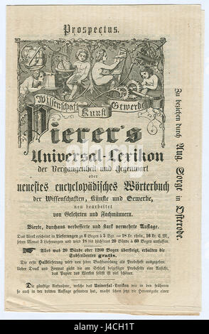 Pierer's Universal Lexikon der Gegenwart und and crew. Vierte Auflage. Prospectus. Seite 1 Banque D'Images