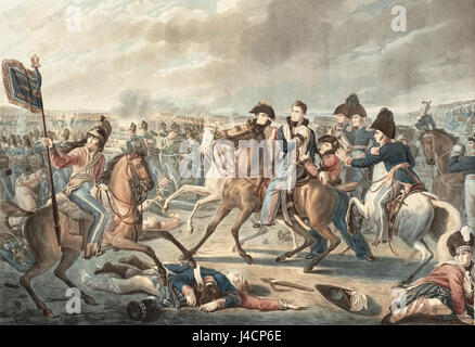 La peinture représente un moment historique où le prince Guillaume d'Orange est blessé au combat. L'image met en évidence les troubles de la guerre et le rôle central du prince dans l'histoire néerlandaise au cours de ses campagnes militaires. Banque D'Images