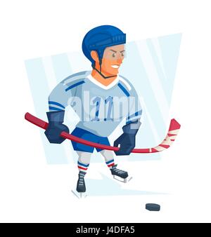 Caricature de hockey sur glace en uniforme bleu. Vector illustration. Illustration de Vecteur