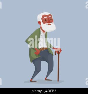 Un vieil homme africain avec une barbe et une canne. Un personnage est le grand-père qui peut être utilisé dans les magazines. Vector illustration. Illustration de Vecteur