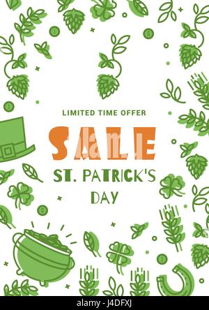 Flyer vente le jour de la Saint-Patrick. Une conception simple en une fine ligne. Flyers peut être utilisé pour les promotions, les ventes, rabais, concert, fête, Illustration de Vecteur