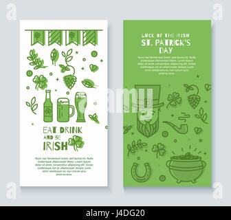 Collection de bannières pour la Saint-Patrick. Design élégant simple en une fine ligne. Flyers peut être utilisé pour la publicité, la partie. Illustration de Vecteur