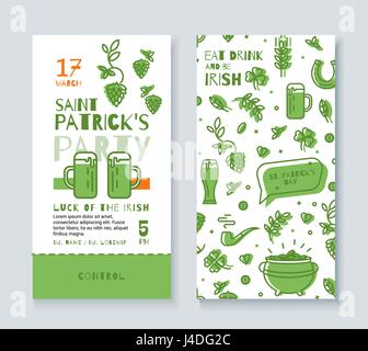 Modèle de conception des billets pour la pub sur St Patrick's Day. Une simple ligne de style. Illustration de Vecteur