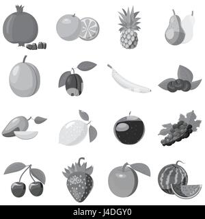 Icons set fruits, style monochrome gris Illustration de Vecteur