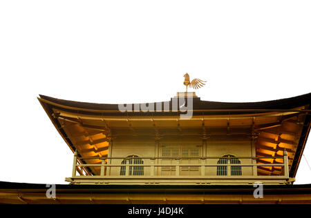 Close up detail de Kinkaku-ji ou pavillon d'Or Temple avec girouette sur le toit isolé en décoration sur fond blanc, Kyoto, Japon Banque D'Images