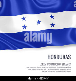 Drapeau du Honduras soyeux forme sur un fond blanc avec le texte en blanc pour votre message publicitaire. Le rendu 3D. Banque D'Images