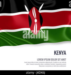 Drapeau du Kenya soyeux forme sur un fond blanc avec le texte en blanc pour votre message publicitaire. Le rendu 3D. Banque D'Images