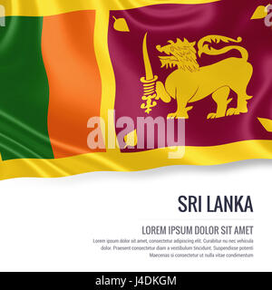 Drapeau soyeux de Sri Lanka en agitant sur un fond blanc avec le texte en blanc pour votre message publicitaire. Le rendu 3D. Banque D'Images