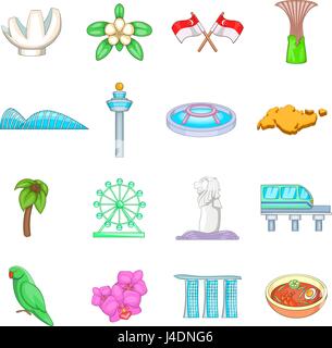 Singapour travel icons set, cartoon style Illustration de Vecteur
