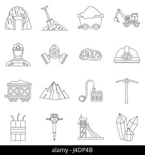 Miner icons set style du contour, Illustration de Vecteur