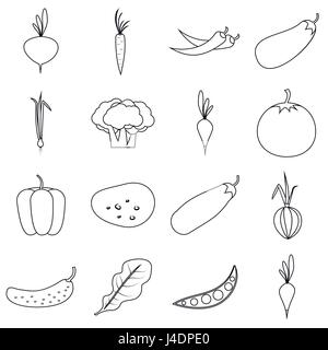 Légumes icons set style du contour, Illustration de Vecteur