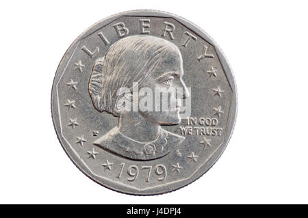 Susan B Anthony dollar coin chef isolated on white Banque D'Images