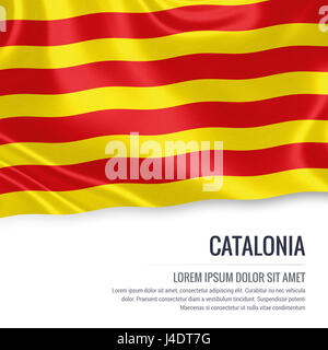 L'état espagnol de brandir le drapeau de la Catalogne sur un fond blanc. Nom de l'état et la zone de texte pour votre message. Le rendu 3D. Banque D'Images