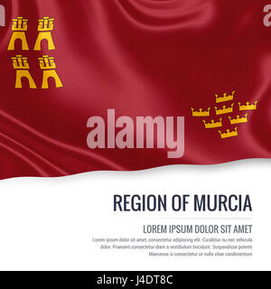 L'état espagnol Région de Murcie drapeaux sur un fond blanc. Nom de l'état et la zone de texte pour votre message. Le rendu 3D. Banque D'Images