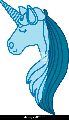 Silhouette de bleu de face Vue de côté de la licorne et de longue crinière à rayures Illustration de Vecteur