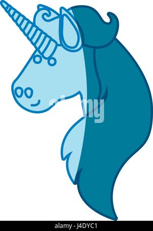 Silhouette bleu de face Vue de côté et unicorn mâle long mane Illustration de Vecteur