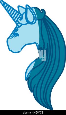 Silhouette sans visage de bleu Vue de côté d'unicorn et longue crinière à rayures Illustration de Vecteur