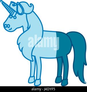 Silhouette bleu de cartoon licorne debout avec une longue crinière Illustration de Vecteur