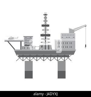 Plate-forme pétrolière en mer, l'icône de style monochrome gris Illustration de Vecteur