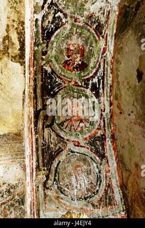 Fresque antique à l'église de Saint-Jean-Baptiste (Vaftizci Yahya Kilisesi) à Cavusin. La Cappadoce. Nevşehir Province. La Turquie Banque D'Images