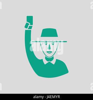 Juge-arbitre de cricket avec main tenant l'icône de carte. Avec fond gris vert. Vector illustration. Illustration de Vecteur