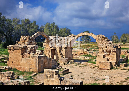 Le château médiéval 'Saranta Kolones' ('quarante colonnes'), sur le site archéologique ('Park') de Kato Paphos (l'UNESCO World Heritage Site), Chypre. Banque D'Images