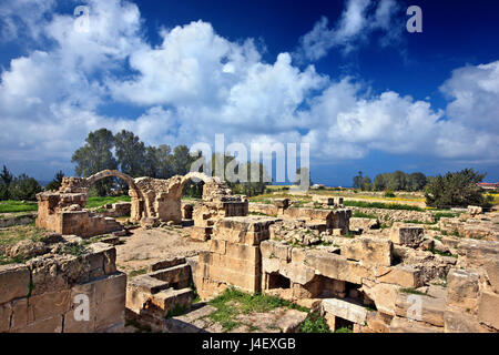 Le château médiéval 'Saranta Kolones' ('quarante colonnes'), sur le site archéologique ('Park') de Kato Paphos (l'UNESCO World Heritage Site), Chypre. Banque D'Images