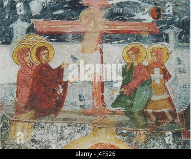 Dans l'église de l'Archange Michael Benche Crucifixion Fresco Banque D'Images