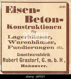 La photographie de 1906 montre la cimenterie Robert Grastorf GmbH à Hanovre, spécialisée dans les matériaux de construction en fer et en béton au début du XXe siècle. Banque D'Images