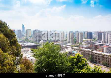 Vue aérienne du centre-ville de Santiago du Chili à partir de la colline Santa Lucia Banque D'Images