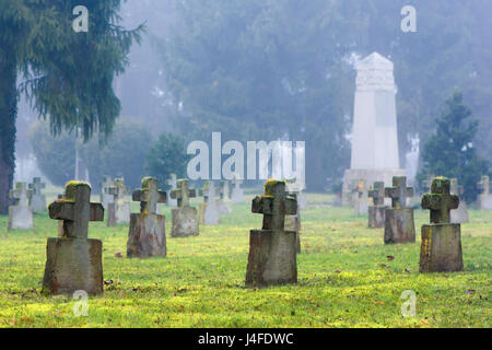 Pierres tombales en forme de croix dans un vieux cimetière de guerre dans la région de Braunau am Inn, Autriche. Banque D'Images