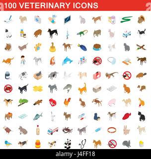 100 icons set vétérinaire, style 3D isométrique Illustration de Vecteur