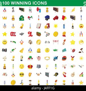 100 large icons set, cartoon style Illustration de Vecteur