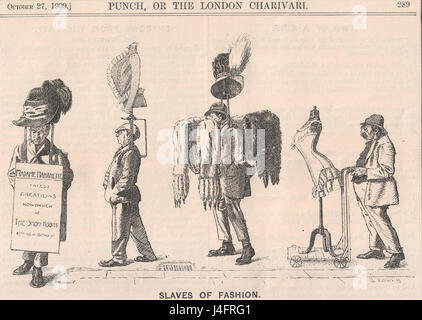 Ce dessin animé de l'édition d'octobre 1909 du magazine 'Punch' critique avec humour les tendances de la mode de l'époque. L'illustration reflète le style satirique de 'Punch' car il aborde les pressions sociales liées à la mode et au statut. Banque D'Images