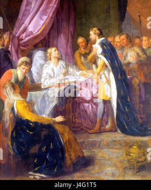 Saint Louis, roi de France, sur son lit de mort, donnant ses derniers conseils un fils fils Philippe, par Jacques Antoine Beaufort Banque D'Images